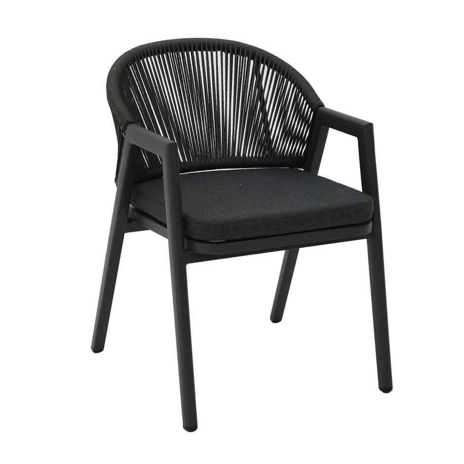 CDC12621-KT Dark Grey Rattan Outdoor Dining Chair - Dark Grey Cushion (Set of 2)