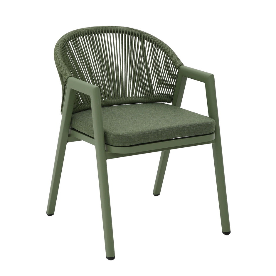 CDC12622-KT Green Rattan Outdoor Dining Chair - Sand Green Cushion (Set of 2)