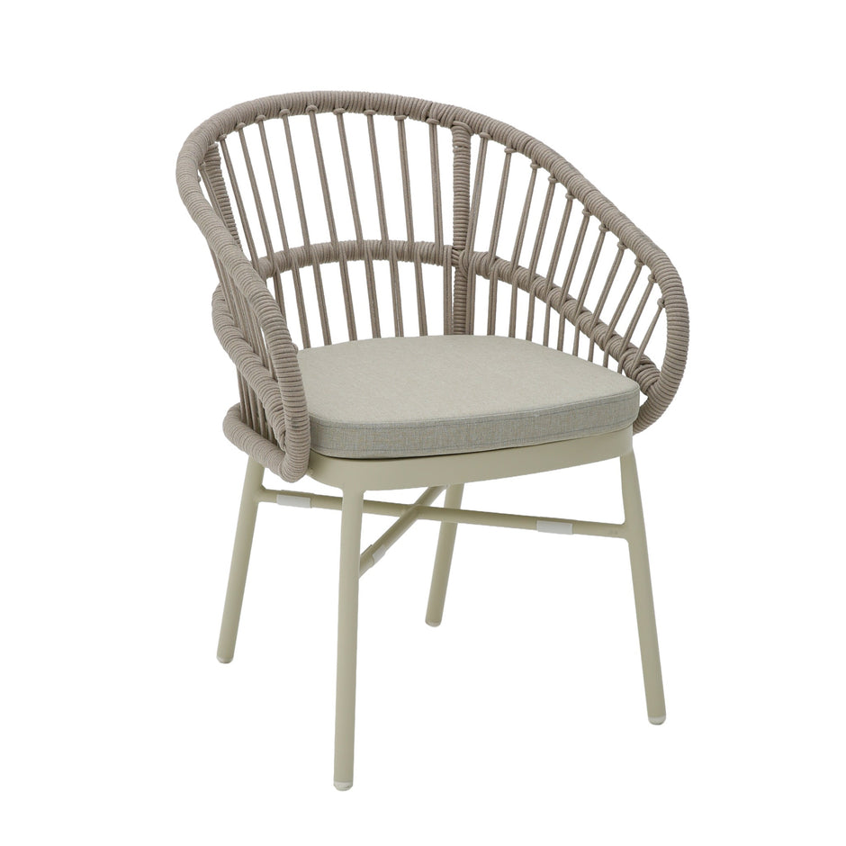 CDC12623-KT Taupe Rattan Outdoor Dining Chair - Beige Cushion (Set of 2)
