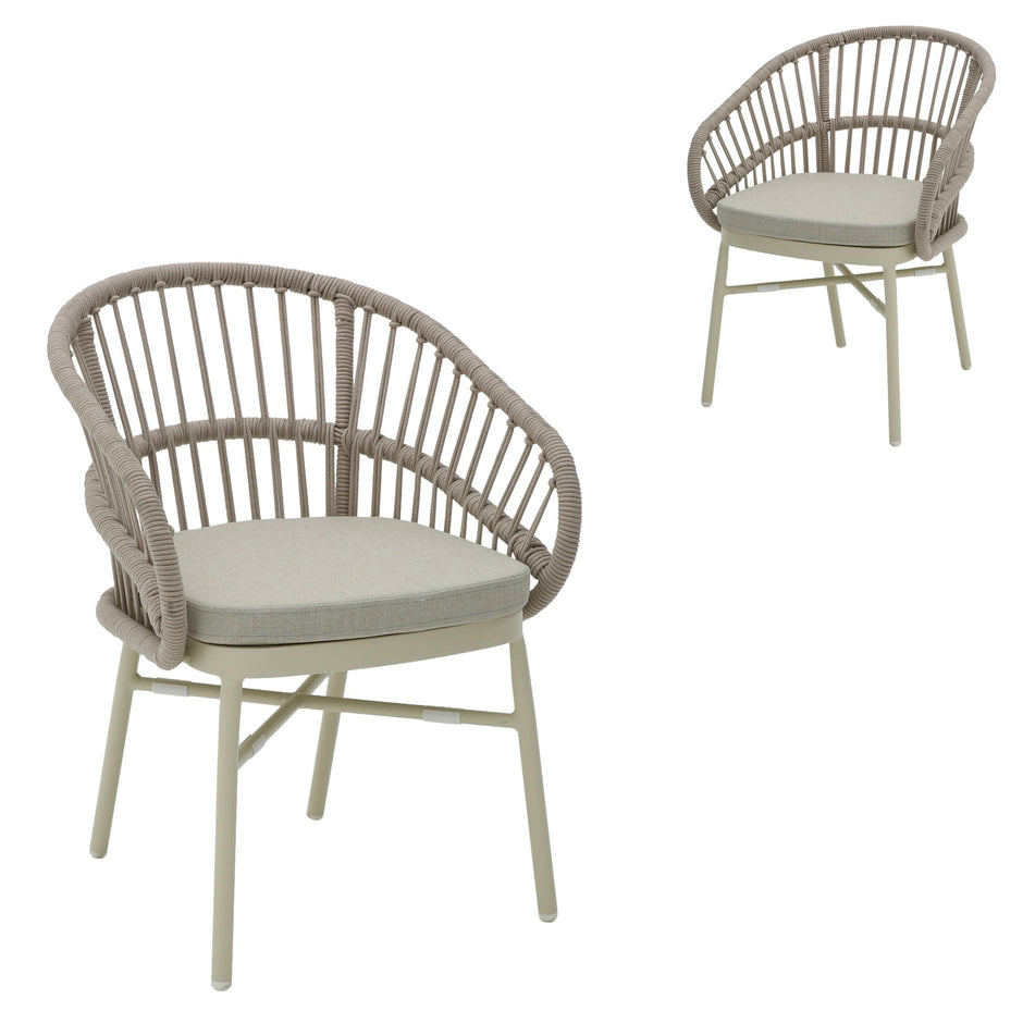CDC12623-KT Taupe Rattan Outdoor Dining Chair - Beige Cushion (Set of 2)