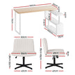Artiss Office Desk & Chair Set 140cm Computer Desk with Rotatable Bookshelf & Criss Cross Office Chair Armless Swivel Chair, Home Office Study Workstation Furniture