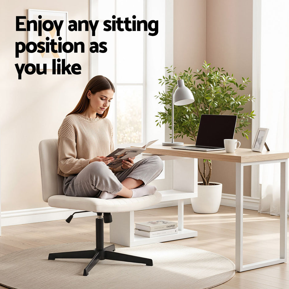 Artiss Office Desk & Chair Set 140cm Computer Desk with Rotatable Bookshelf & Criss Cross Office Chair Armless Swivel Chair, Home Office Study Workstation Furniture
