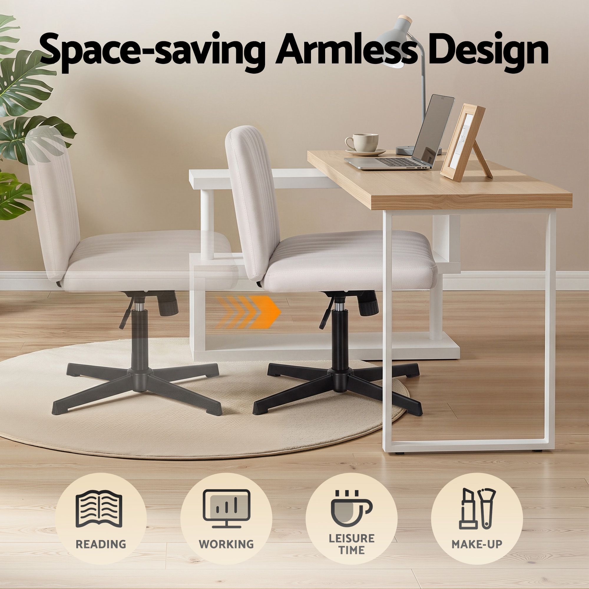 Artiss Office Desk & Chair Set 140cm Computer Desk with Rotatable Bookshelf & Criss Cross Office Chair Armless Swivel Chair, Home Office Study Workstation Furniture