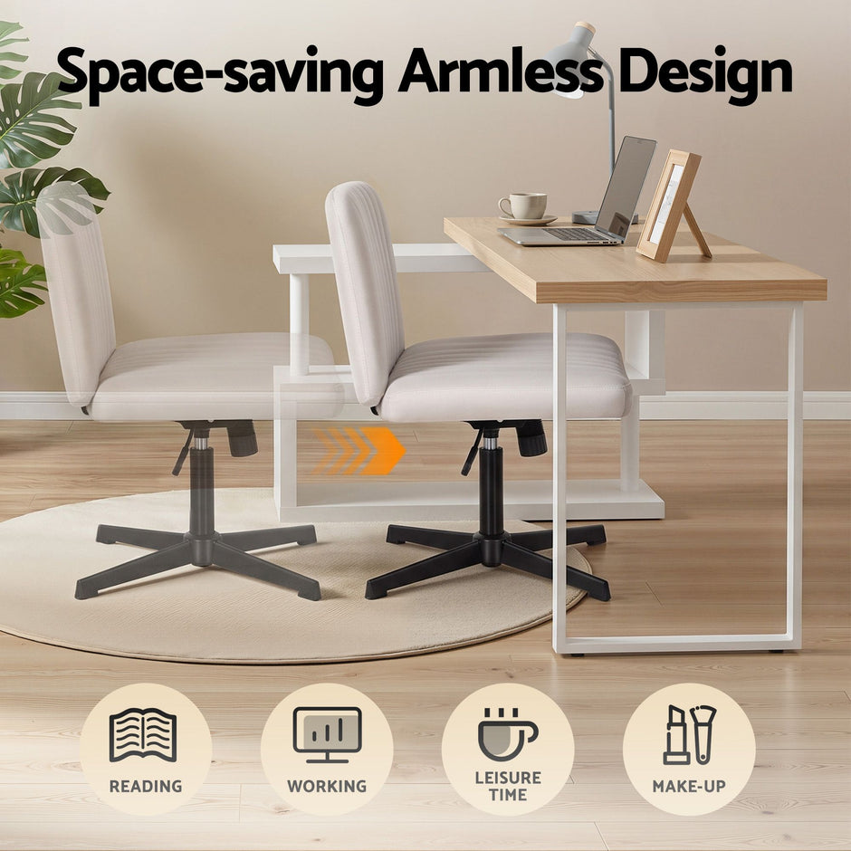 Artiss Office Desk & Chair Set 140cm Computer Desk with Rotatable Bookshelf & Criss Cross Office Chair Armless Swivel Chair, Home Office Study Workstation Furniture
