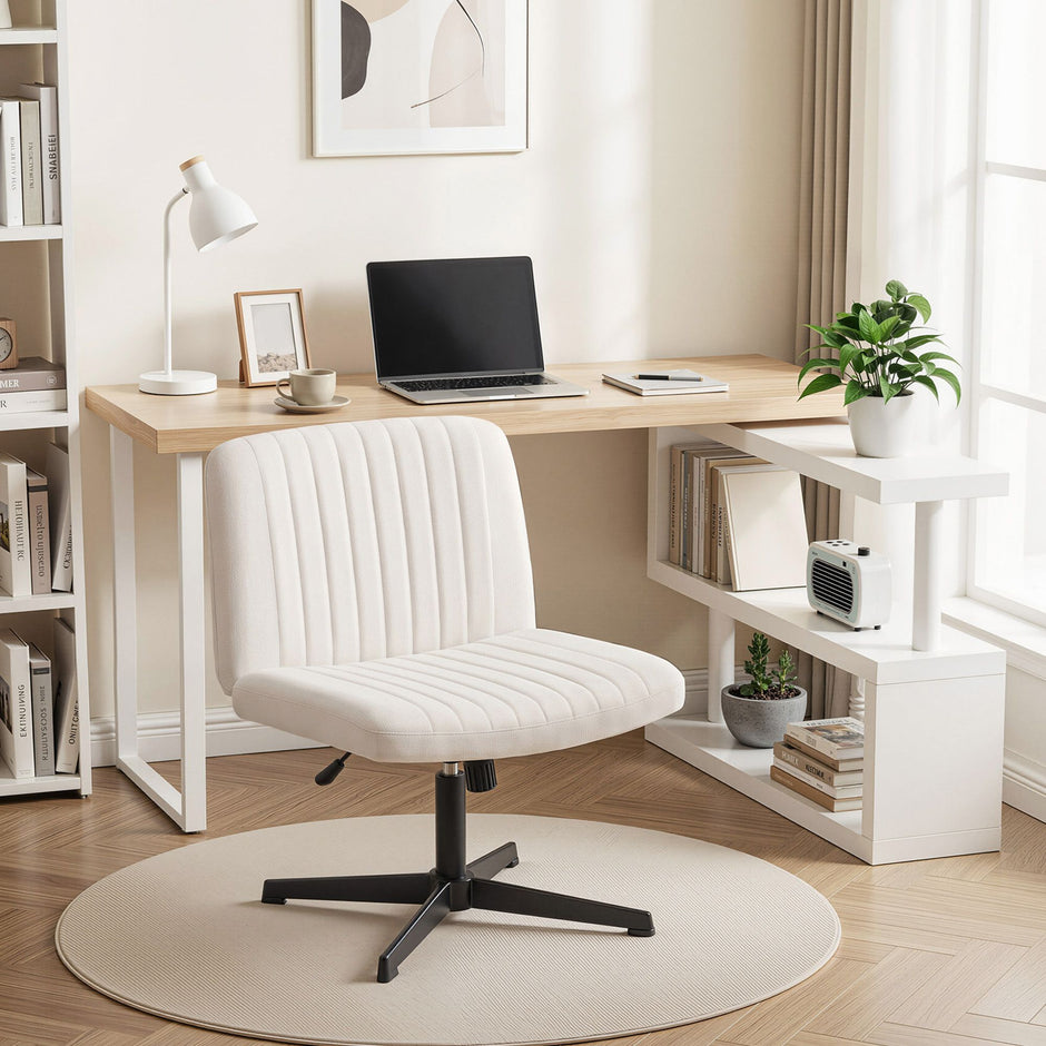 Artiss Office Desk & Chair Set 140cm Computer Desk with Rotatable Bookshelf & Criss Cross Office Chair Armless Swivel Chair, Home Office Study Workstation Furniture