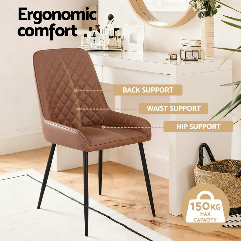 Artiss 4x Dining Chairs Retro PU Leather Kitchen Lounge Cafe Accent Chair Brown