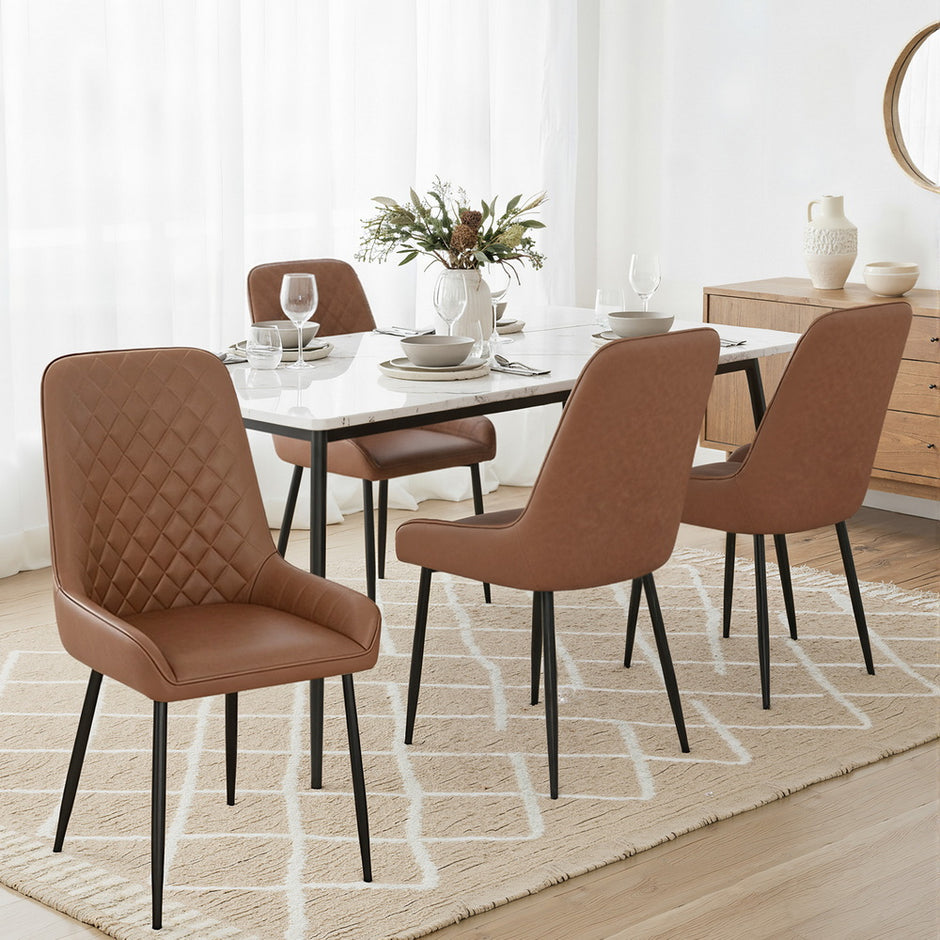 Artiss 4x Dining Chairs Retro PU Leather Kitchen Lounge Cafe Accent Chair Brown