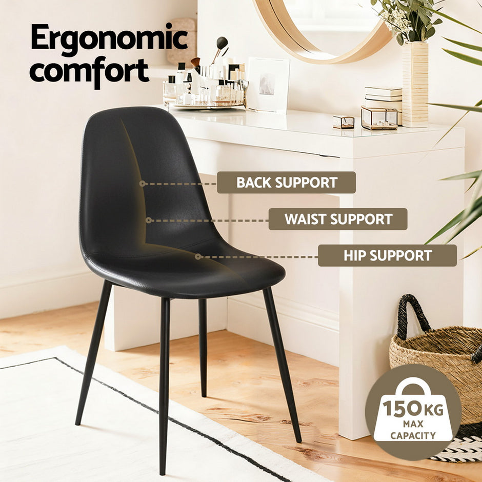 Artiss 2x Dining Chairs Retro PU Leather Kitchen Lounge Cafe Accent Chair Black