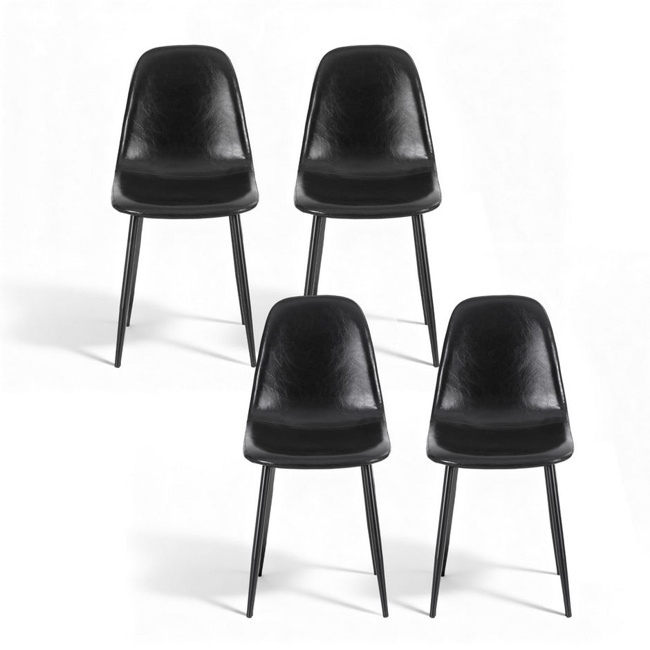 Artiss 4x Dining Chairs Retro PU Leather Kitchen Lounge Cafe Accent Chair Black