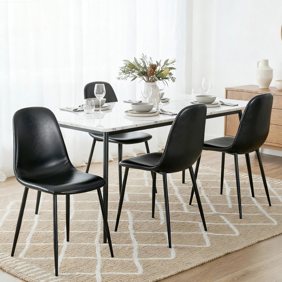 Artiss 4x Dining Chairs Retro PU Leather Kitchen Lounge Cafe Accent Chair Black
