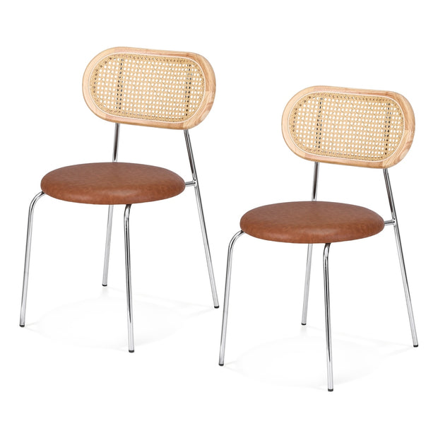 Artiss 2x Dining Chairs PU Leather Rattan Kitchen Lounge Cafe Accent Chair Brown