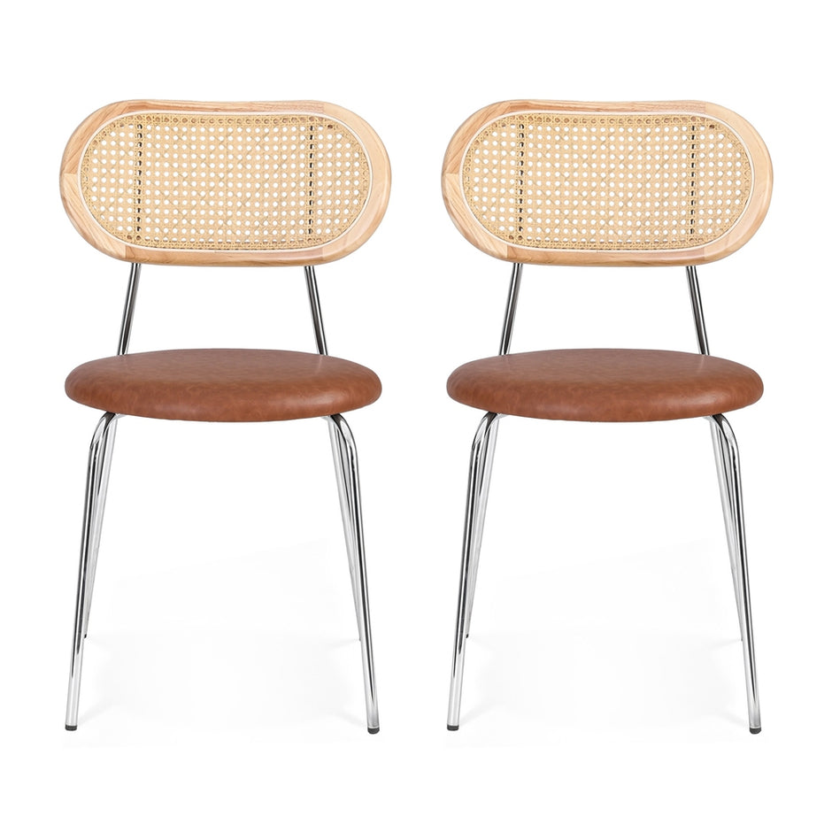 Artiss 2x Dining Chairs PU Leather Rattan Kitchen Lounge Cafe Accent Chair Brown