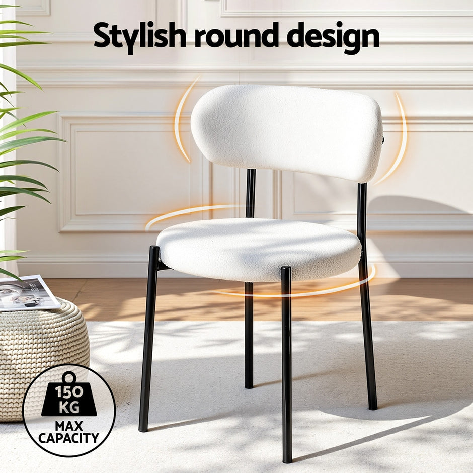 Artiss Dining Chairs Set of 2 Sherpa Boucle White