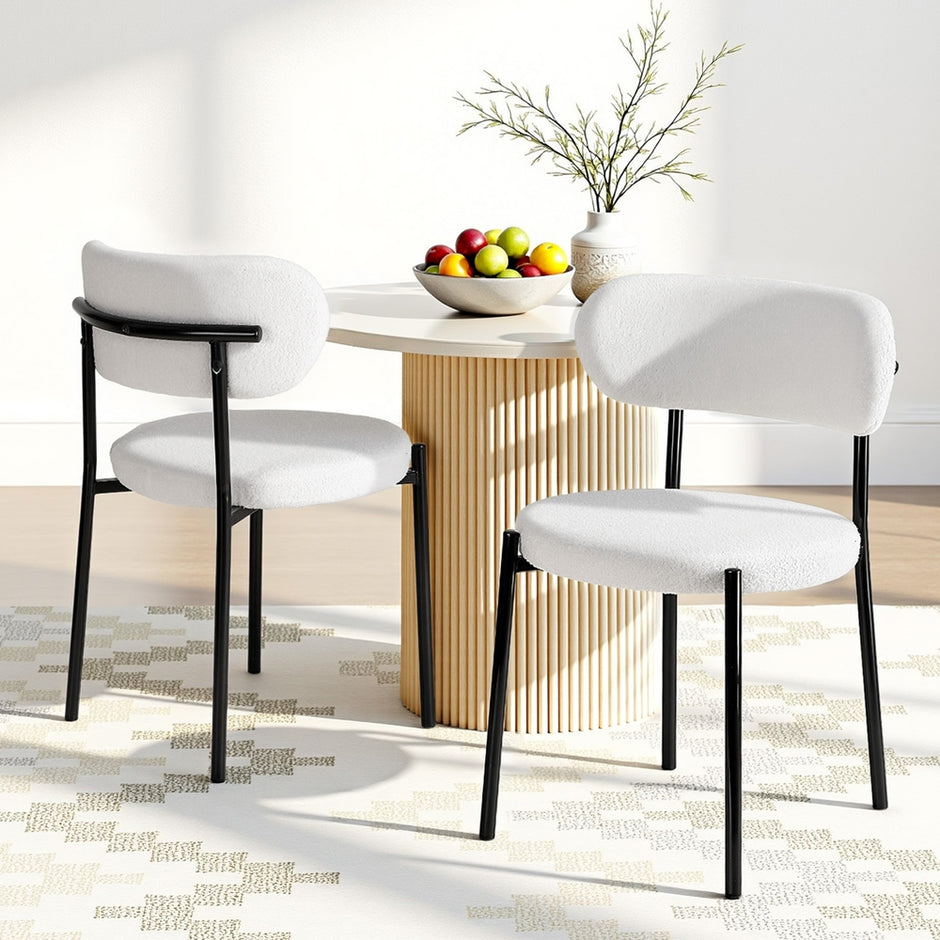 Artiss Dining Chairs Set of 2 Sherpa Boucle White