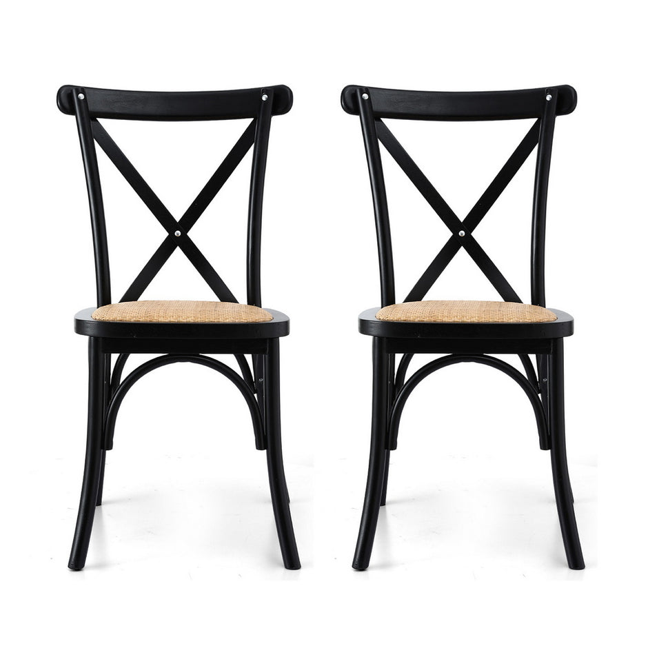 Artiss 2x Dining Chairs Rattan Wooden Kitchen Accent Chair Cafe Lounge Rubber Wood