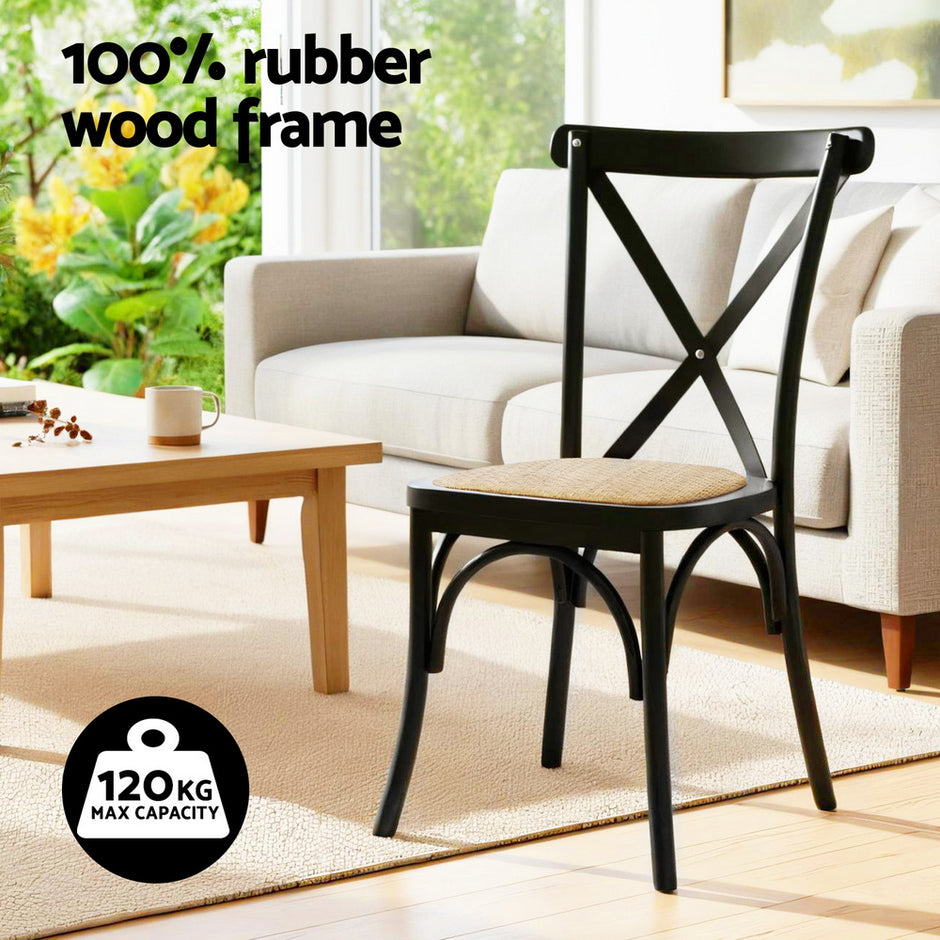 Artiss 2x Dining Chairs Rattan Wooden Kitchen Accent Chair Cafe Lounge Rubber Wood
