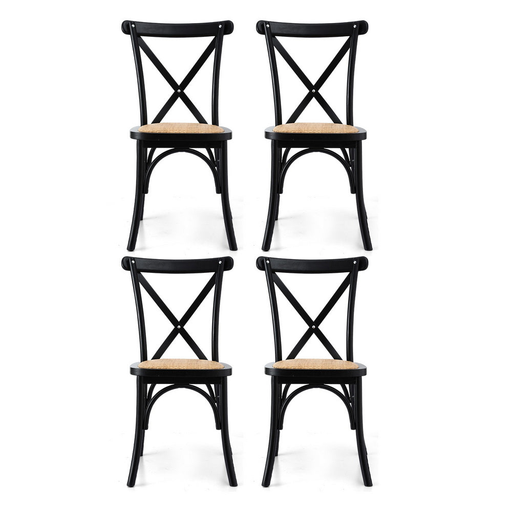 Artiss 4x Dining Chairs Rattan Wooden Kitchen Accent Chair Cafe Lounge Rubber Wood