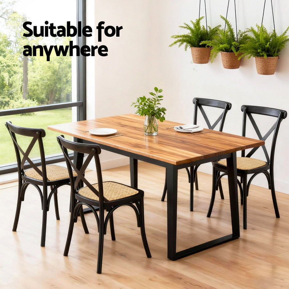 Artiss 4x Dining Chairs Rattan Wooden Kitchen Accent Chair Cafe Lounge Rubber Wood