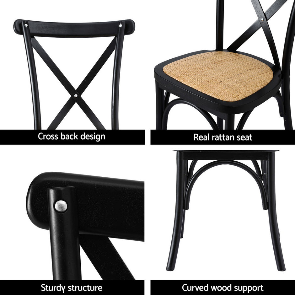 Artiss 4x Dining Chairs Rattan Wooden Kitchen Accent Chair Cafe Lounge Rubber Wood