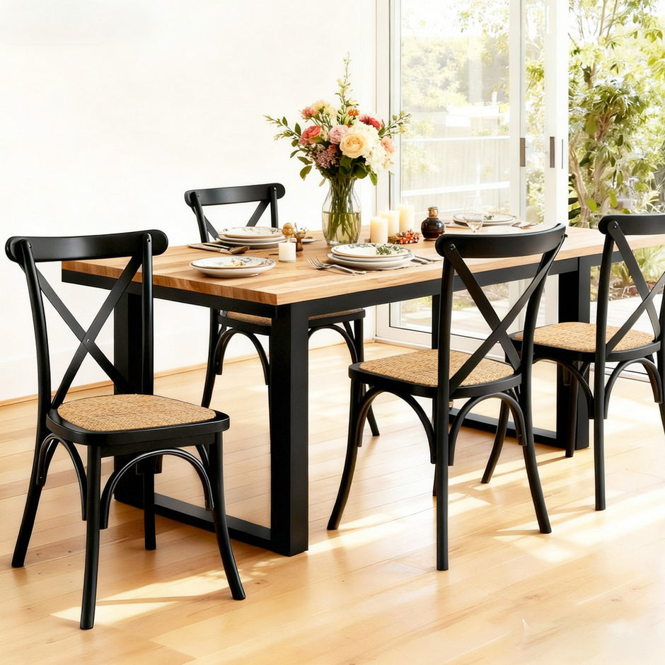 Artiss 4x Dining Chairs Rattan Wooden Kitchen Accent Chair Cafe Lounge Rubber Wood