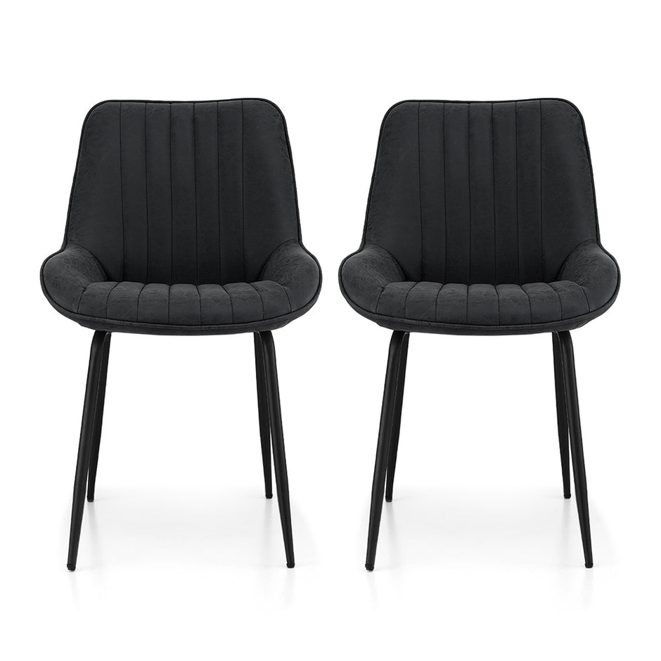 Artiss 2x Dining Chairs Retro PU Leather Kitchen Lounge Cafe Accent Chair Black
