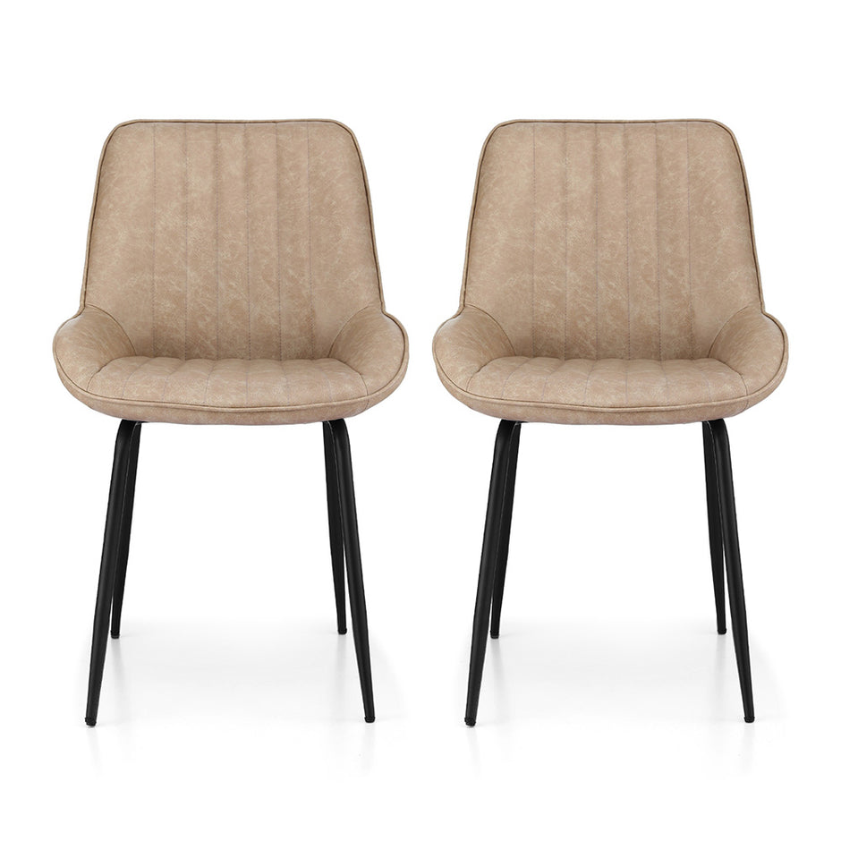 Artiss 2x Dining Chairs Retro PU Leather Kitchen Lounge Cafe Accent Chair Khaki