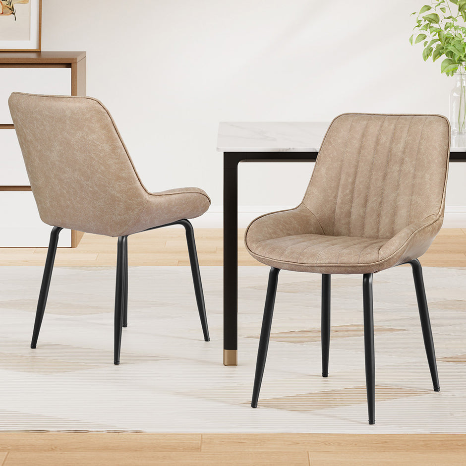 Artiss 2x Dining Chairs Retro PU Leather Kitchen Lounge Cafe Accent Chair Khaki