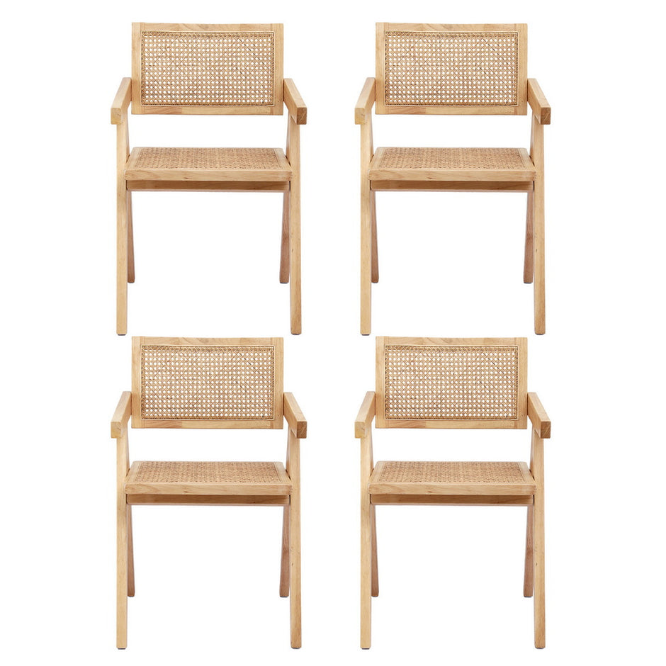 Artiss 4x Dining Chairs Wooden Rattan Seat Rubber Wood Frame