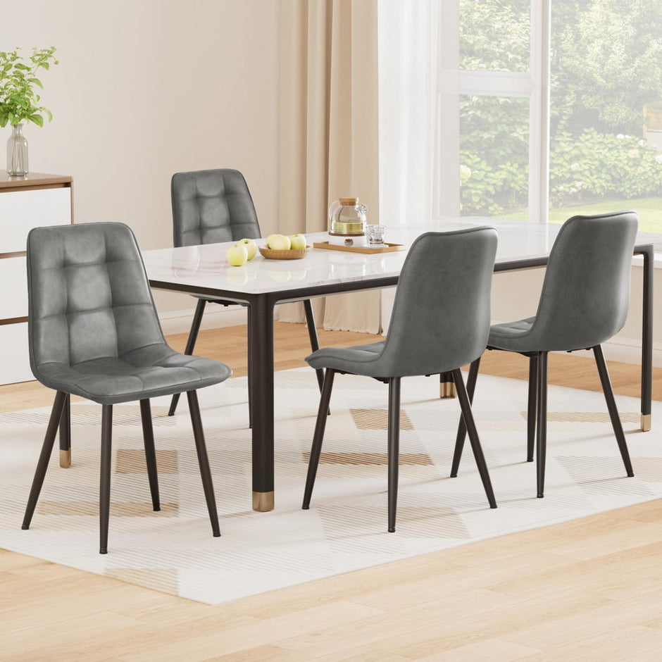 Artiss 4x Dining Chairs Retro PU Leather Kitchen Lounge Cafe Accent Chair Grey