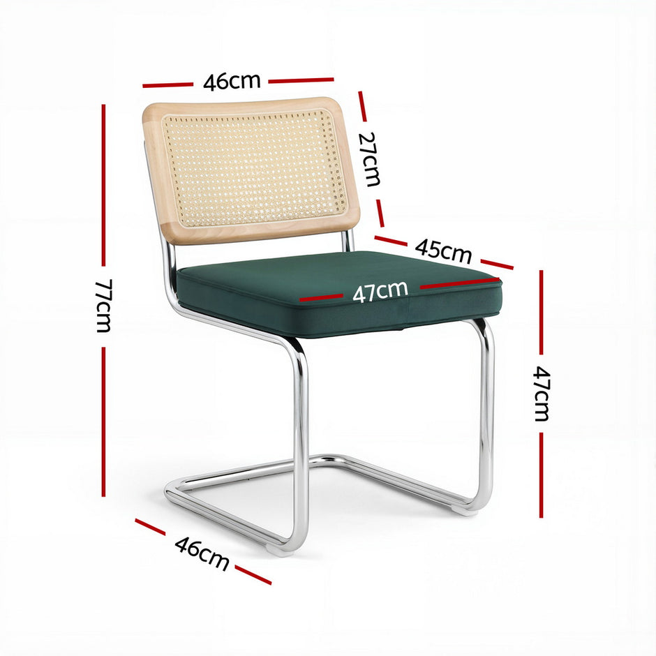 Artiss Dining Chairs Set of 2 Velvet Rattan Cantilever Green