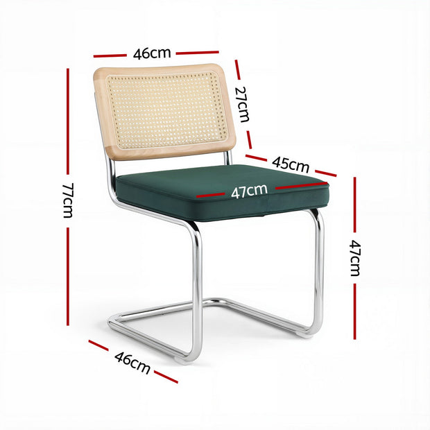 Artiss Dining Chairs Set of 2 Velvet Rattan Cantilever Green