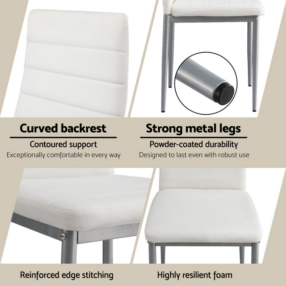 Artiss Dining Chairs Set of 4 Leather Channel Tufted White