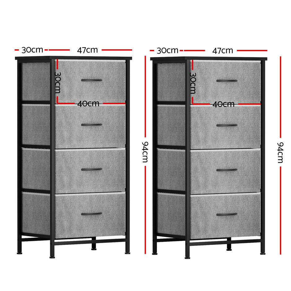 Artiss Set of 2 Chest of 4 Drawers Storage Dresser Tallboy Grey