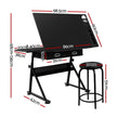 Artiss Drawing Desk Stool Set Drafting Table Adjustable Angle Tilt Drawers Black