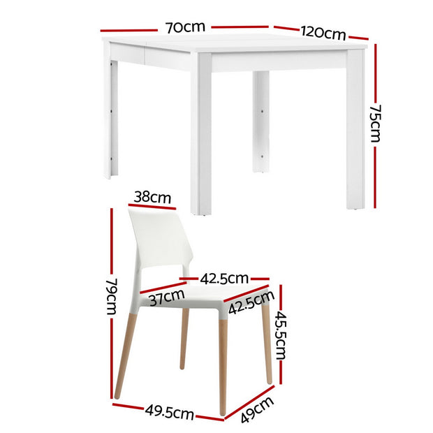 1 Artiss Dining Table and 4 Chairs Set White Wood