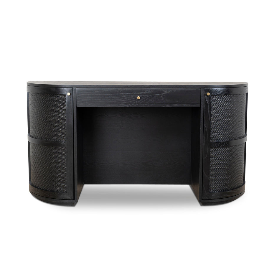 CDT10428-NI 1.55m Rattan Home Office Desk - Full Black