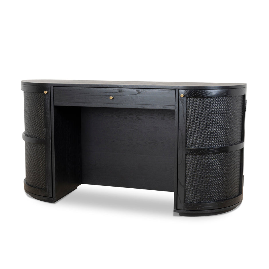 CDT10428-NI 1.55m Rattan Home Office Desk - Full Black
