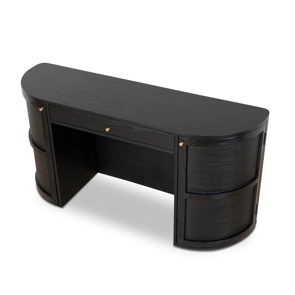 CDT10428-NI 1.55m Rattan Home Office Desk - Full Black