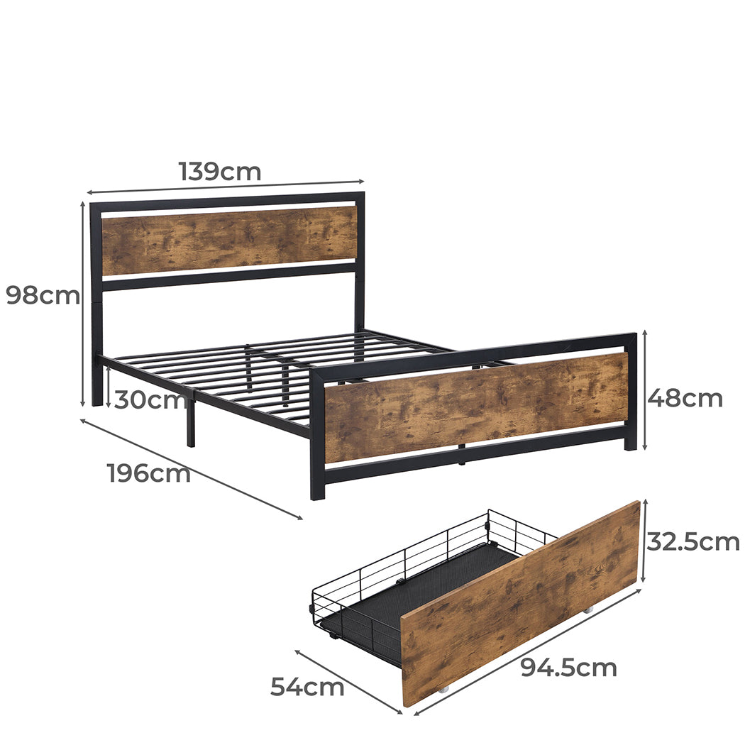 Levede Industrial Bed Frame Double Mattress-2006733227351478274