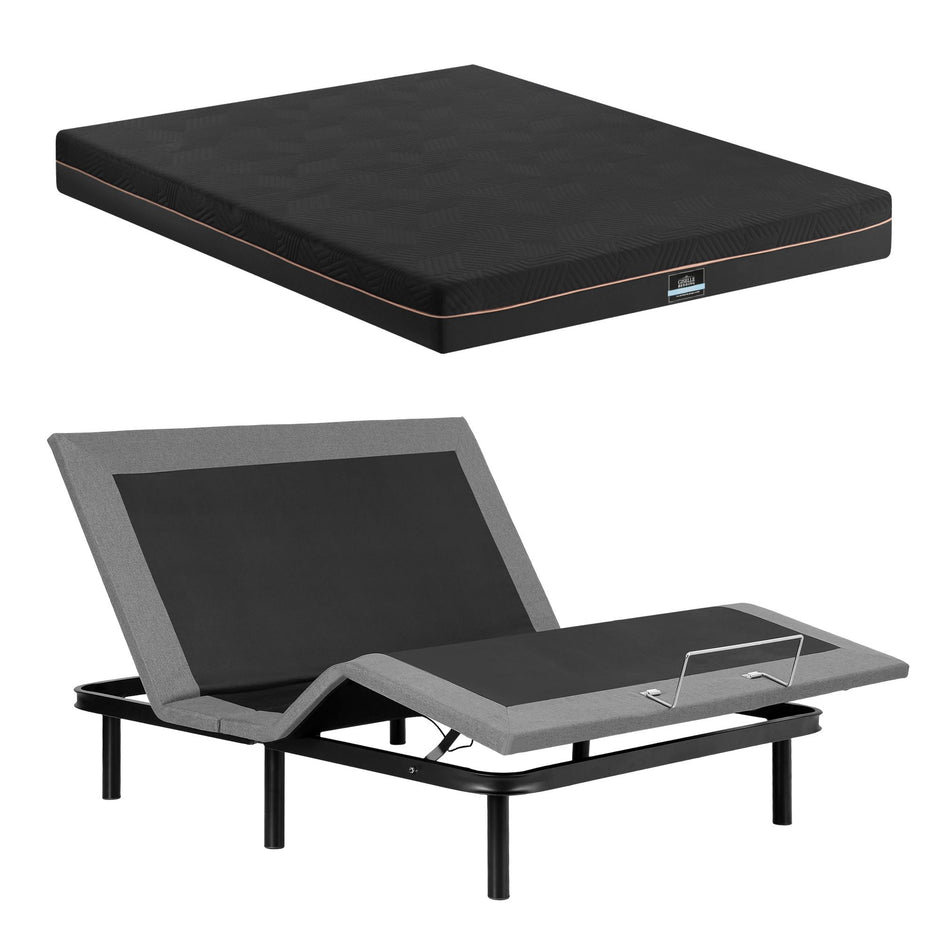 Artiss Double size bed frame with Giselle Bedding Double Mattress, adjustable bed Base Combo for Snoring Relief, Independent Head Foot Incline, Wireless Remote, Black,18cm Thickness