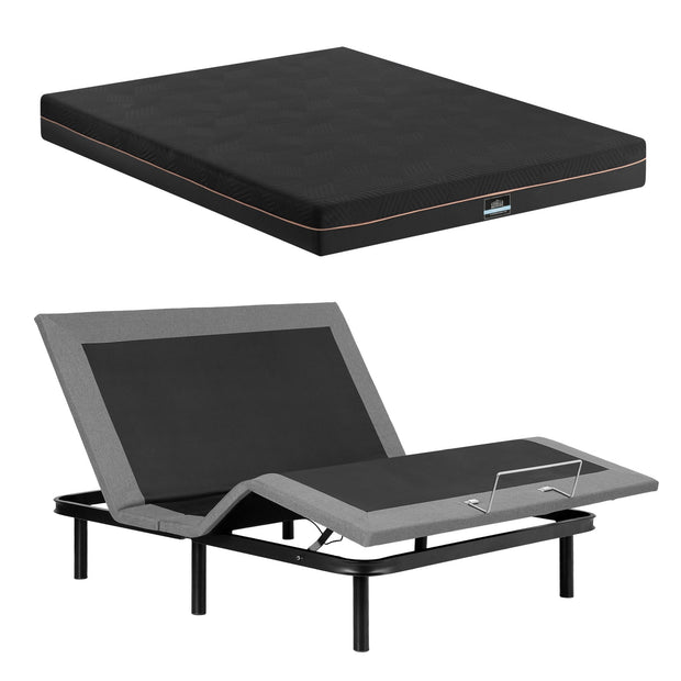 Artiss Double size bed frame with Giselle Bedding Double Mattress, adjustable bed Base Combo for Snoring Relief, Independent Head Foot Incline, Wireless Remote, Black,18cm Thickness