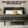 Artiss Double size bed frame with Giselle Bedding Double Mattress, adjustable bed Base Combo for Snoring Relief, Independent Head Foot Incline, Wireless Remote, Black,18cm Thickness