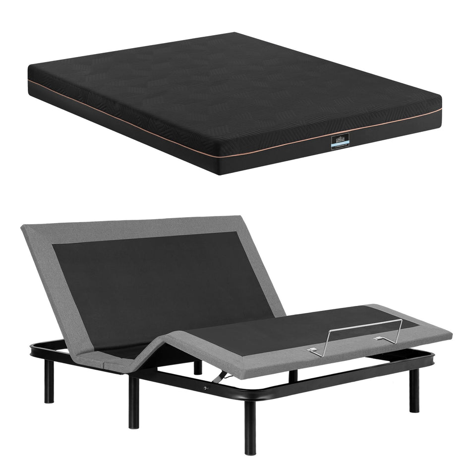 Artiss King size bed frame with Giselle Bedding King Mattress, adjustable bed Base Combo for Snoring Relief, Independent Head Foot Incline, Wireless Remote, Black,18cm Thickness
