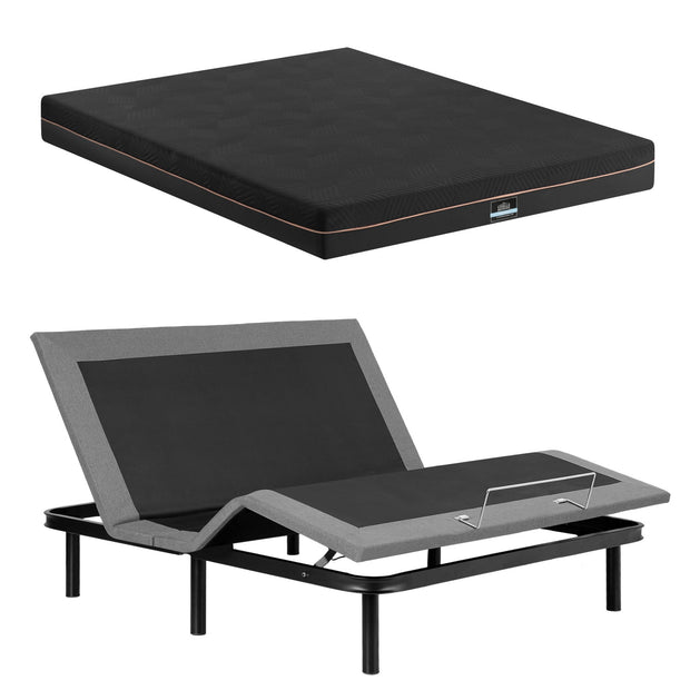 Artiss King size bed frame with Giselle Bedding King Mattress, adjustable bed Base Combo for Snoring Relief, Independent Head Foot Incline, Wireless Remote, Black,18cm Thickness