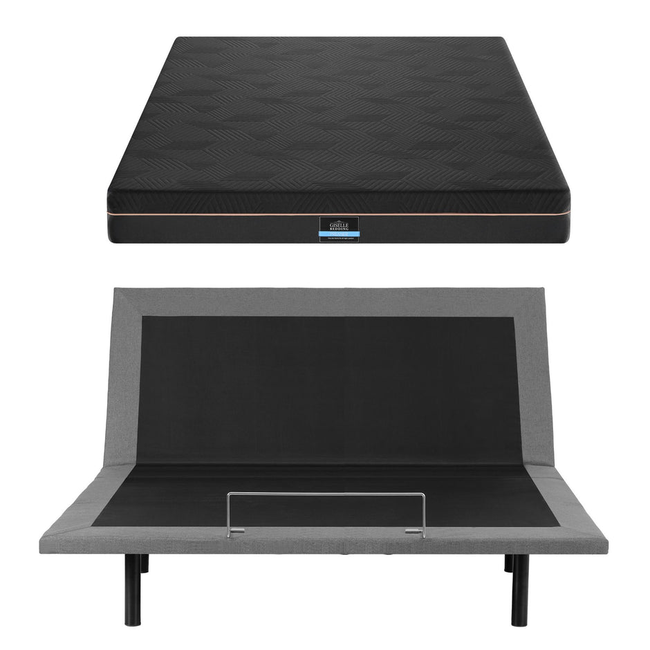 Artiss King size bed frame with Giselle Bedding King Mattress, adjustable bed Base Combo for Snoring Relief, Independent Head Foot Incline, Wireless Remote, Black,18cm Thickness