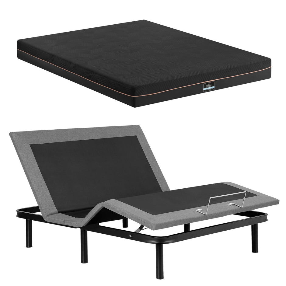 Artiss Queen size bed frame with Giselle Bedding Queen Mattress, adjustable bed Base Combo for Snoring Relief, Independent Head Foot Incline, Wireless Remote, Black,18cm Thickness