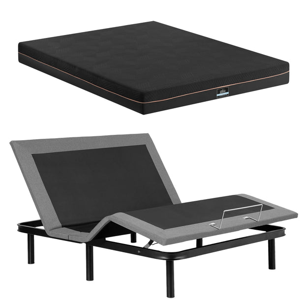 Artiss Queen size bed frame with Giselle Bedding Queen Mattress, adjustable bed Base Combo for Snoring Relief, Independent Head Foot Incline, Wireless Remote, Black,18cm Thickness