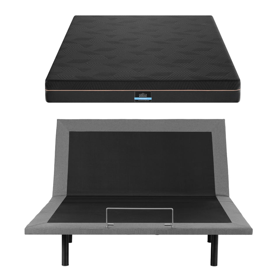 Artiss Queen size bed frame with Giselle Bedding Queen Mattress, adjustable bed Base Combo for Snoring Relief, Independent Head Foot Incline, Wireless Remote, Black,18cm Thickness