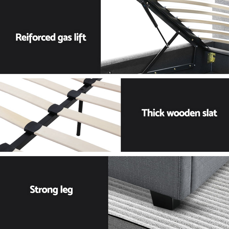 Artiss Bed Frame Queen Size Gas Lift Grey VILA