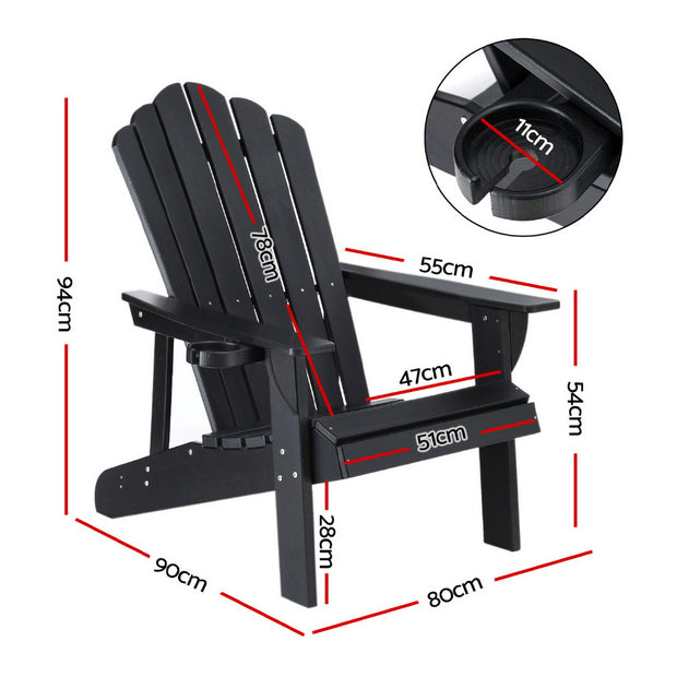 Gardeon Outdoor Chairs HDPE Adirondack Beach Chair Sun Lounge Patio Furniture Garden Black